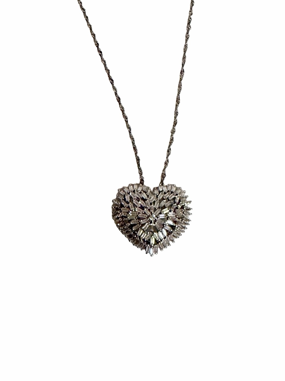 925 Sterling Silver Baguette CZ Heart Pendant Necklace Adjustable 14" Chain - Picture 4 of 7